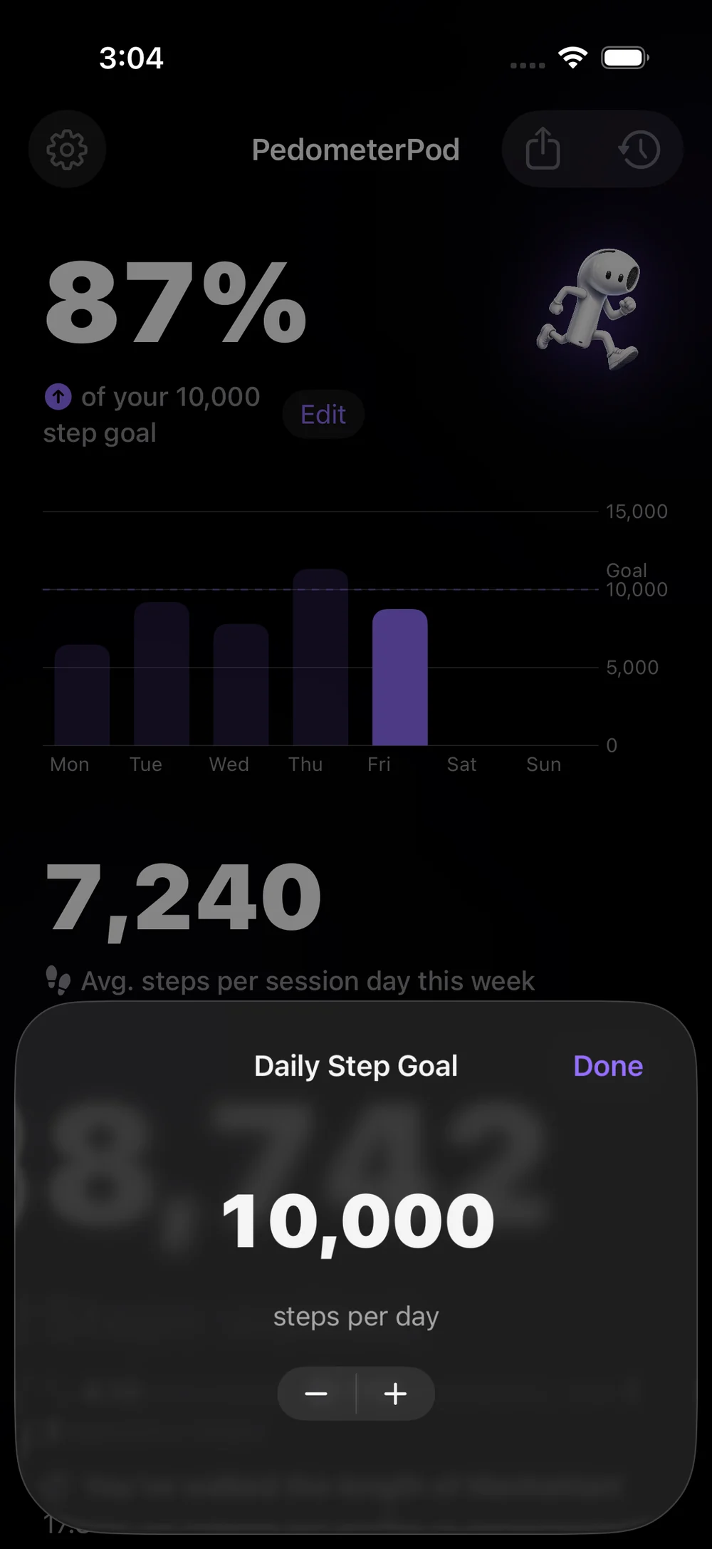PedometerPod daily step goal editor